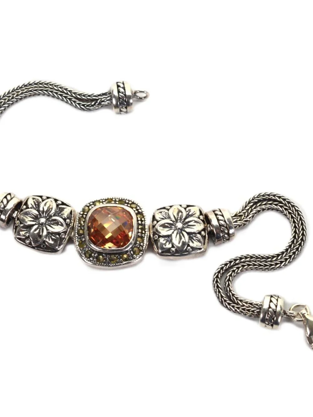 Bali Naga Artisan Crafted Sterling Silver Bracelet w Champagne Quartz